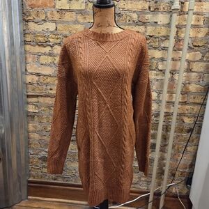 Cozy Brown Cable Knit Sweater Dress